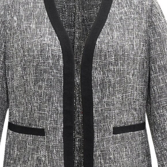 NWT -  Tweed Contrast Trim Pocket-Gray and Black Open Front Blazer- Size 18/20 - Picture 1 of 7